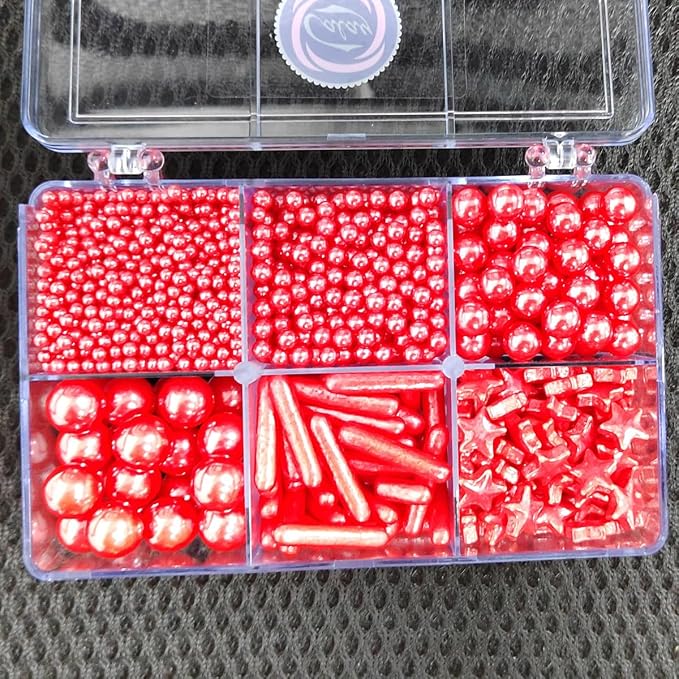Homankit Red Pearl Sprinkles for Cake Decorating, Edible Red Star Sugar Sprinkles for Cake Decorations Baking Cupcake Toppers Ice Cream Toppings and Cookie Decorating Wedding Party Christmas Supplies
