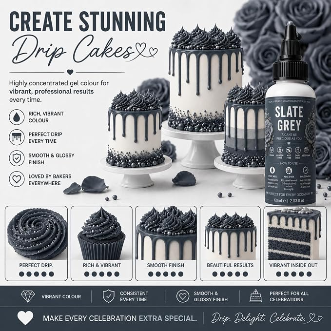 Confect Slate Grey Gel Food Coloring – Highly Pigmented Gel Based Food Color for Buttercream, Cakes, Cookies & Baking – 60mL / 2 FL OZ