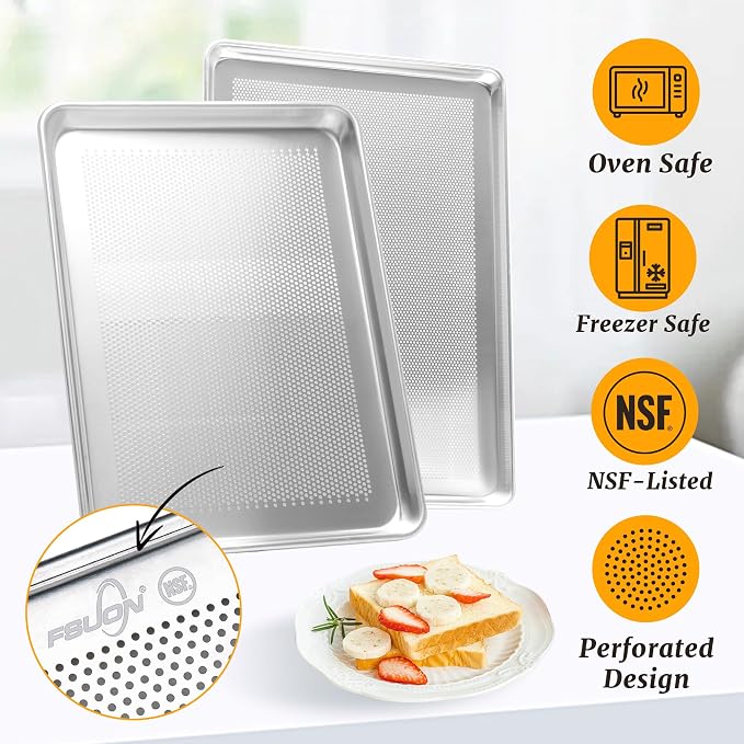 6 Pack Full Size Perforated Aluminum Baking Sheet, 26 x 18 in | NSF, Aluminum Commercial Cookie Sheets, Non-Stick, Oven Safe Up to 500℉