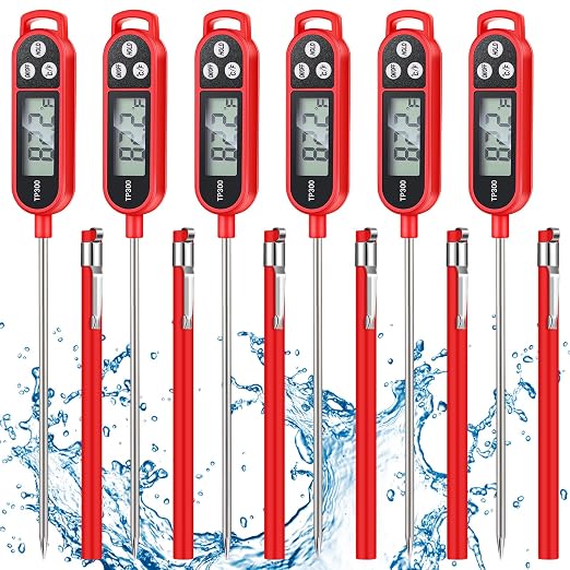 Copkim 6 Pcs Meat Thermometer Food Thermometer with Probe Water Liquid Instant Read Digital Thermometer Cooking Thermometer Supplies BBQ Kitchen Thermometer for Cooking Milk Yogurt (Red)