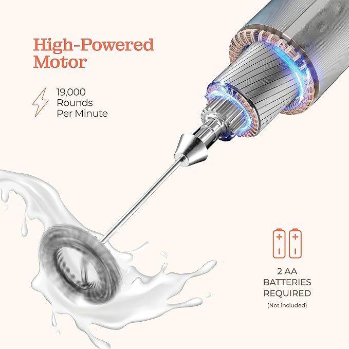Powerful Handheld Milk Frother, Mini Milk Foamer, Battery Operated (Not included) Stainless Steel Drink Mixer with Frother Stand (Lavender Banana)