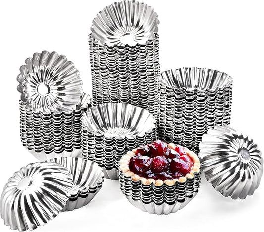 Dicunoy 100 PCS Egg Tart Molds for Baking, 3" Mini Tart Pie Pan, Aluminum Brioche Mold, Reusable Ensaymada Molder Filipino, Brioche Tins Mould for Tart Shells, Cupcakes, Mini Cake, Pudding, Muffin