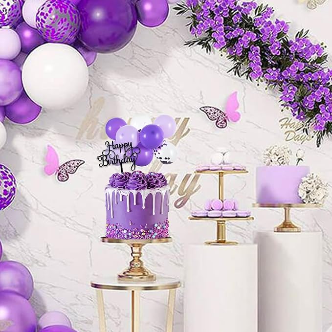 BEISHIDA Happy Birthday Cupcake Toppers - Purple Mini Balloon Cloud Birthday Cake Decorations for Wedding Anniversary Baby Shower Decorations