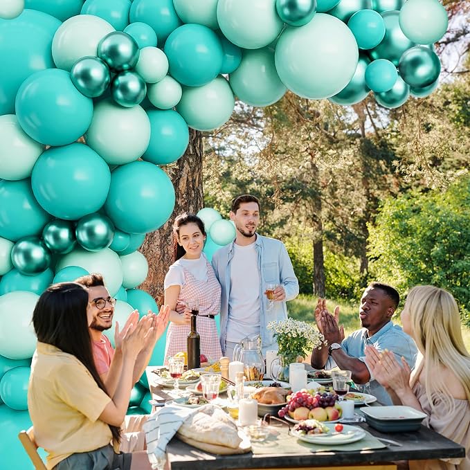 Teal Balloon Arch Garland Kit-Macaron Teal Balloon Latex Metallic Green Balloon 122Pcs for Baby Shower,Gender Reveal,Kids Birthday,Wedding,Graduation,New Years Decoration.