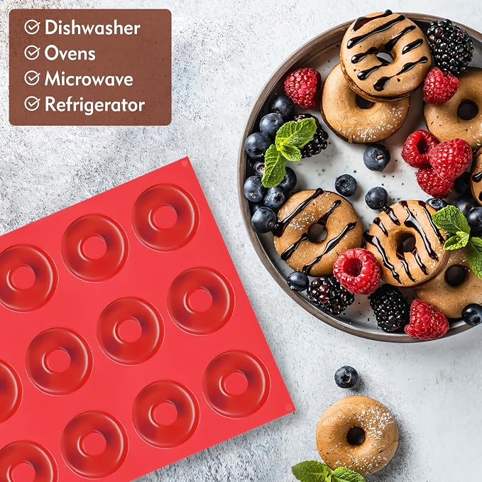 Mini Donut Mold, 18 Cavity Mini Donut Silicone Mold, Heat Resistant Silicone Donut Molds for Baking, Silicone Donut Pan for Baking Muffin Cakes Tart Bread