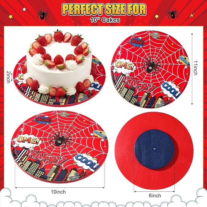 11 Inch Spider Rotating Cake Stand, Spider Party Cupcake Dessert Display with Non-Slip Base Round Spinning Cake Holder Charcuterie Board Server Tray for Party Wedding Birthday