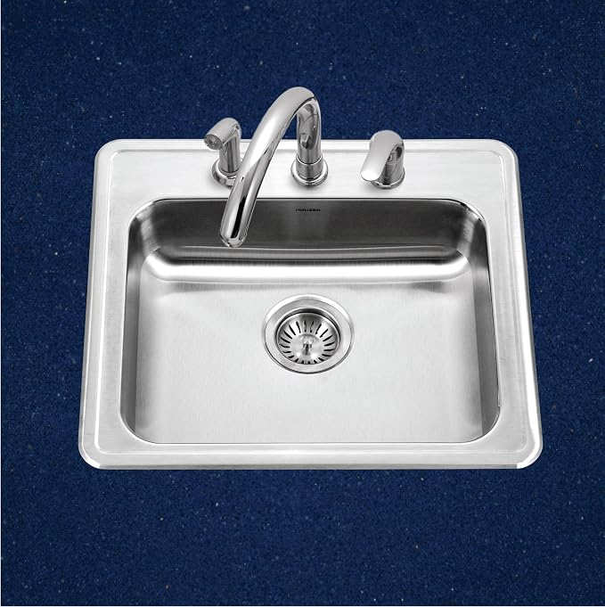 Houzer ADA Compliant Stainless Steel Kitchen Sink - 22 Inch Drop-in Topmount 3-Hole Single Bowl Sink, Durable & Versatile, Essential for Home & Apartment - A2219-603-1
