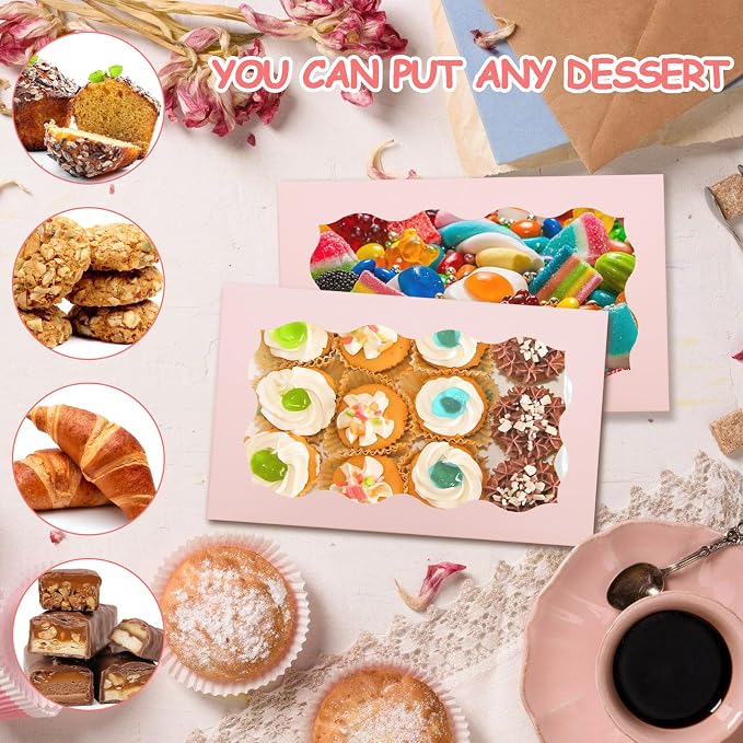 60Pcs 7 x 4 3/8 x 1½ Inch Cookie Boxes with Clear Window Small Pink Cookie Boxes Bakery Treat Boxes for Dessert, Donuts, Pie, Candy, Macaron