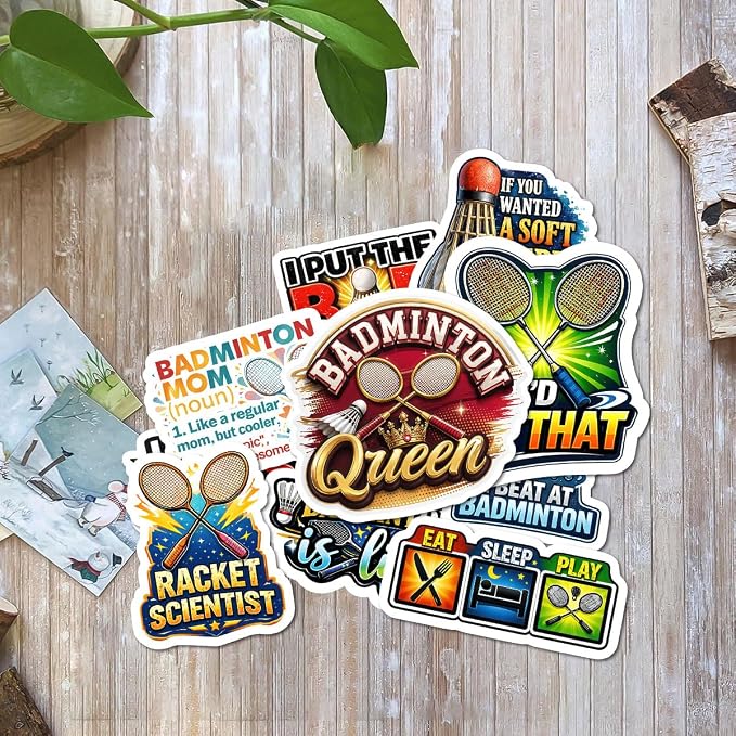 10pcs Badminton Sticker Sheet, Fun and Sporty Vinyl Decals for Players, Coaches, and Shuttlecock Fans, Waterproof, for Laptop, Water Bottle, Journal, Notebook, Phone Case (Badminton, 6in)