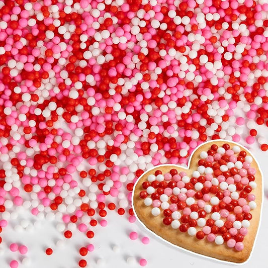 Nonpareils Sprinkles,Edible Pearl Sprinkles,Pink White and Red Nonpareils Mix,130g,Cute Pearls Cake Candy,Mini Sugar Sprinkles for Decorations Baking,Cake Donut Ice Cream Cookies Cupcake Topper Chocolate,Birthday Wedding Mother's Day Party Supplie