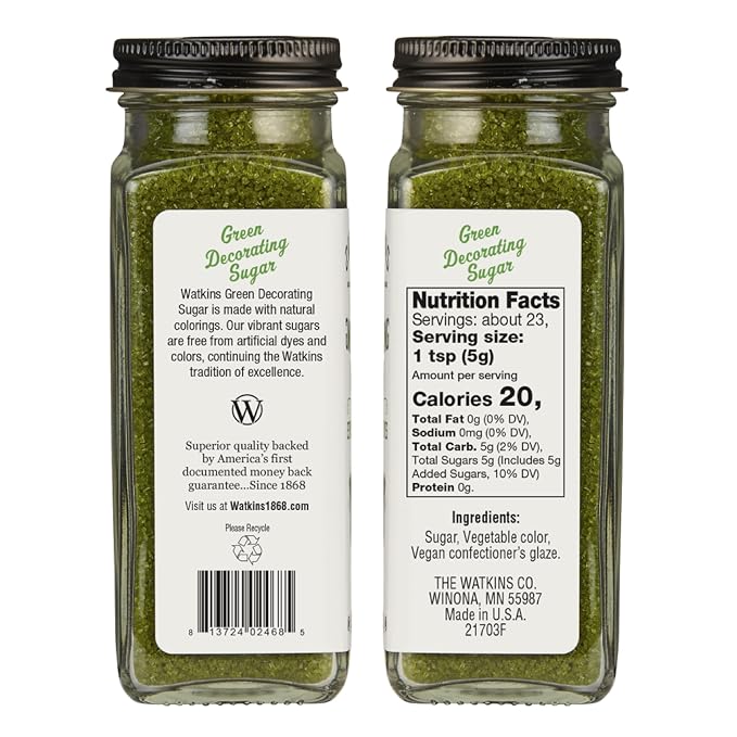 Watkins Green Decorating Sugar, Non-GMO, Kosher, 4.2 Ounce, 2-Pack