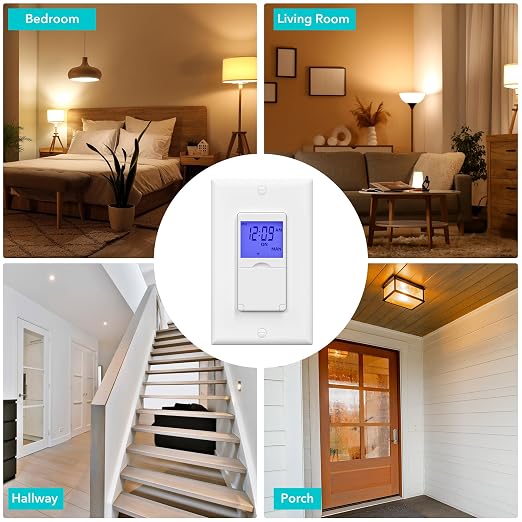 BN-LINK 7 Day Programmable in-Wall Timer Switch for Lights, Digital Light Switch Timer Indoor, Single Pole and 3 Way (Compatible with SPDT) Both Use, Neutral Wire Required, Blue Backlight, ETL Listed