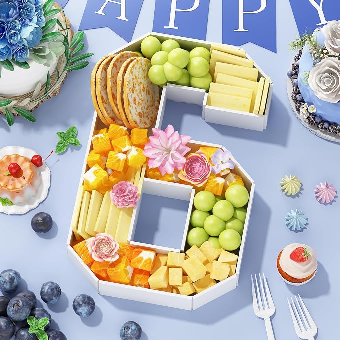 HILAVO Cardboard Number for Charcuterie, 13.7" Cardboard Number 6 Fillable Number for Food Paper Mache Number Boxes for Cupcake Sweet Candy 6th Birthday Anniversary Party Decorations