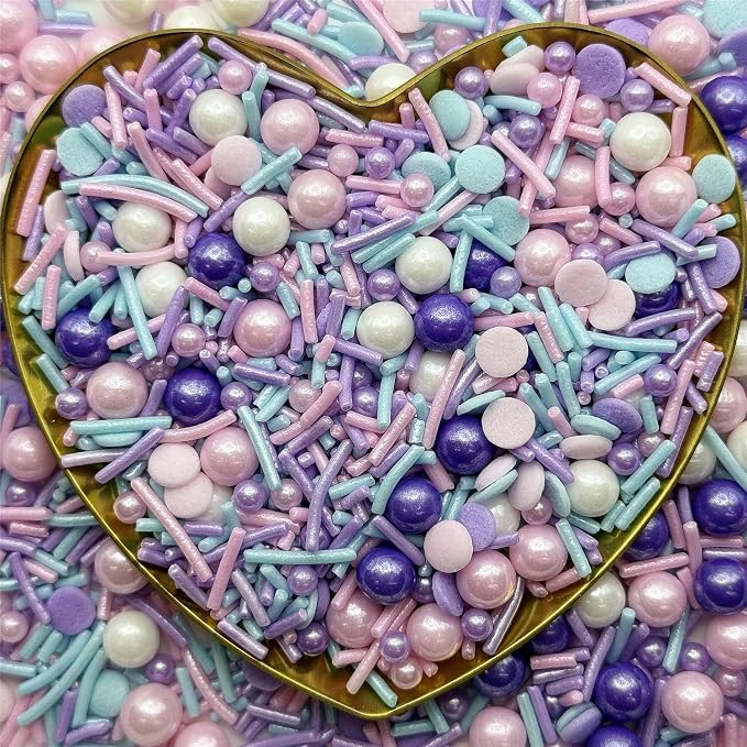CandiJumpin Pastel Pearl Sprinkles, Edible Pearls and Jimmies Mix Pink Blue and Purple Sprinkles Crunchy Jimmies Edible Pearls for Cake Decorating Pearl Decoration for Baking Baby Shower Party Birthday Wedding Christmas Supplies 3 OZ
