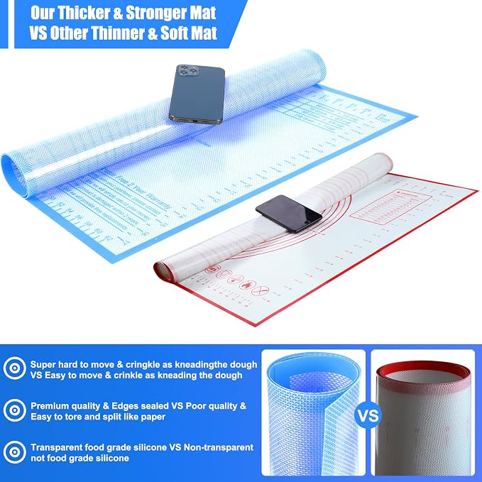 Silicone Pastry Mat 36x24 Inch Extra Large Baking Mats with Measurements, Great for Dough Rolling, Pastry, Pie Crust, Fondant, Cookies, Bread, Pasta, Pizza, Counter Mat