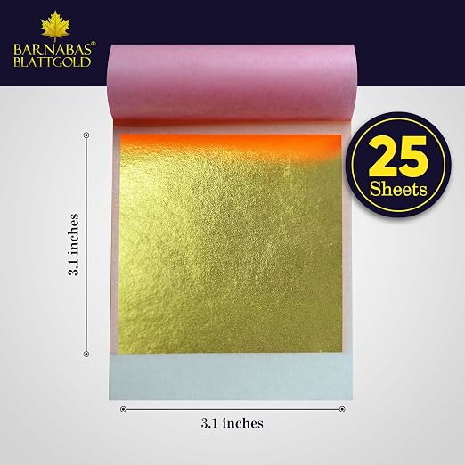 Barnabas Blattgold Edible Gold Leaf 24K - Cake Decorations, Transfer Patent for Cupcakes - 3.1 inches, Book of 25