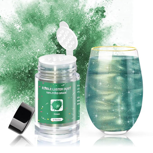 CRPTHE Green Luster Dust Edible 5g, Edible Glitter for Drinks, Food Grade Glitter Shimmer Sprinkle Powder for Cocktails, Baking, Beverages, Cakes, Strawberries, Cookies, Fondant, Vegan