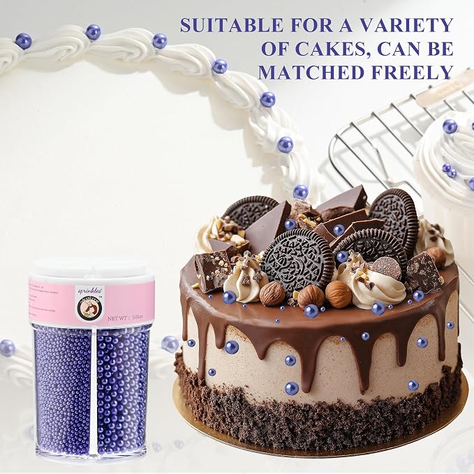 Homankit Edible Purple Pearl Sprinkles for Baking, 4 Sizes Mix Sugar Pearls Cake Decorations for Cupcake Toppers Cookie Decorating Birthday Party Wedding Mardi Gras Christmas Supplies