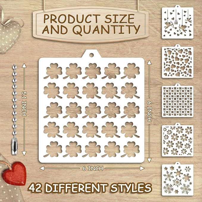 42PCS Cookie Stencils Reusable Cookie Cake Stencils Royal Icing, Plastic Baking Stencil for Cake Decorating Buttercream Dessert Coffee DIY Drawing Birthday Party (Random Style 5.5In)