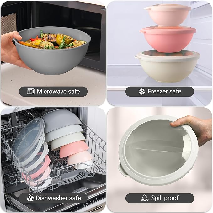 Zulay Kitchen 12 Piece Plastic Mixing Bowls with Lids Set - Colorful Mixing Bowl Set for Kitchen - Nesting Bowls with Lids Set - Microwave and Freezer Safe (Pink Ombre)