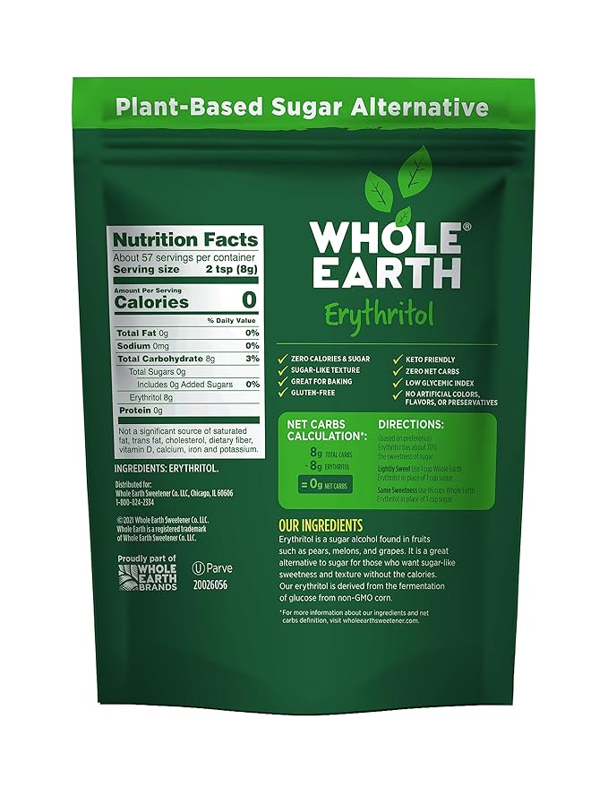 Whole Earth Sweetener Co. 100% Erythritol Sweetener (Keto Sweetener, Natural Sugar Alternative, Baking Sugar Substitute, Zero Calorie Sweetener, Gluten Free, Non-GMO), 16 Oz (Pack of 2)