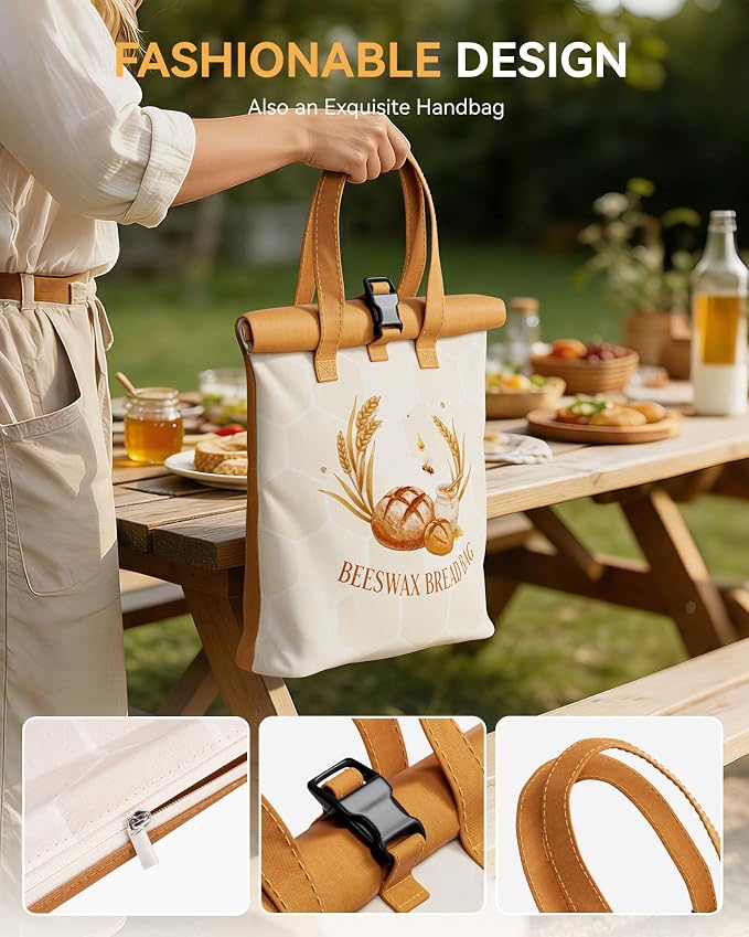 Yofidra Beeswax Bread Bag for Sourdough & Homemade Bread (Reusable & Eco-Friendly) - 100% Natural Beeswax & Cotton, Stylish Bag Design, Detachable for Easy Cleaning, Long-Lasting Freshness
