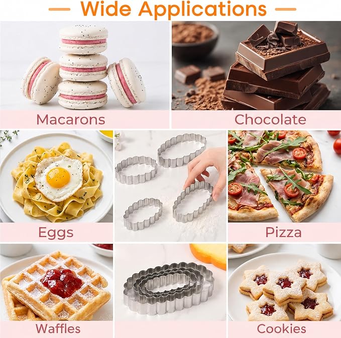 Scalloped Cookie Cutter Set, Assorted Sizes, 5 Inch, 4 Inch, 3 Inch, 2 Inch | Stainless Steel, Fluted Wavy Oval Cookie Cutters Shapes Clay Molds for Kitchen Baking