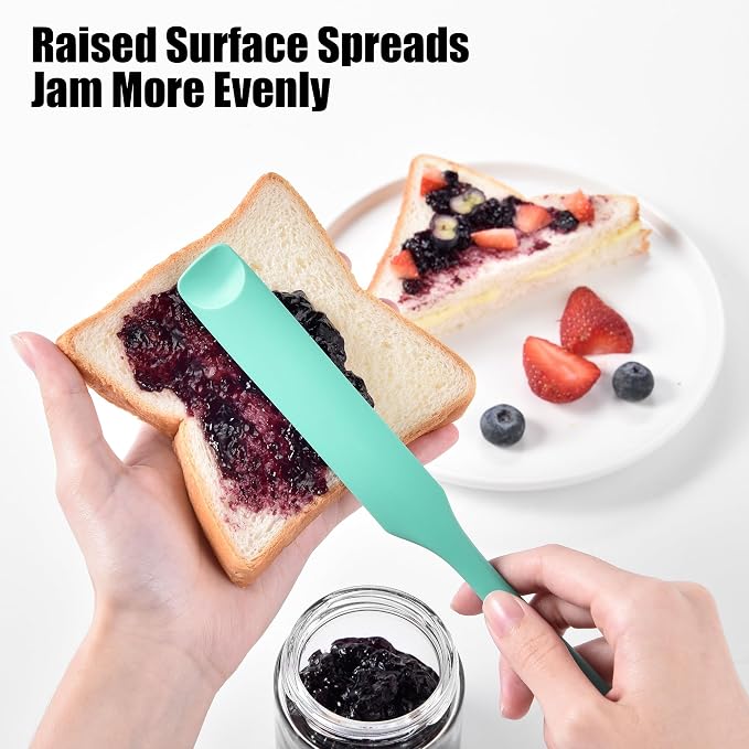 Doosu Silicone Jar Scraper Spatula, 600°F Heat Resistant Rubber Scraping Tool for Jam Nut Butter Sourdough, Flexible Skinny Cream Spreader Long Slim Kitchen Spurtle for Jar Blender Bottle (Aqua Sky)