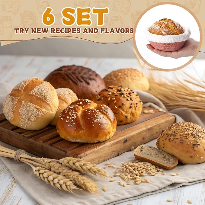 6 Set 5.5 Inch Mini Banneton Bread Proofing Basket Natural Cotton Rope Proofing Bowls Kit with Cloth Liner Small Sourdough Bread Baking Supplies for Home Baking (Nude Pink)