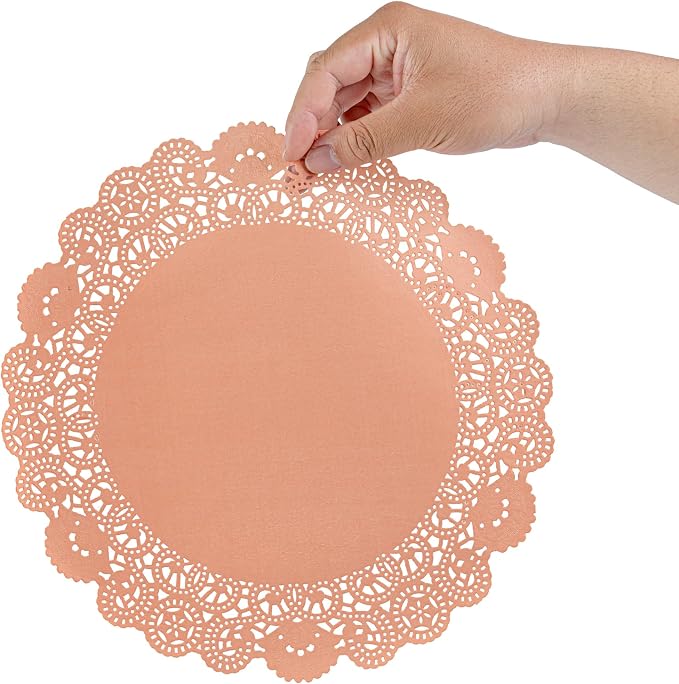 Restaurantware-Pastry Tek 12 x 12 Inch Paper Lace Doilies, 4000 Disposable Table Doilies - Elegant Lace Finish, Long Lasting, Coral Paper Placemat, for Pastries, Cupcakes, Desserts
