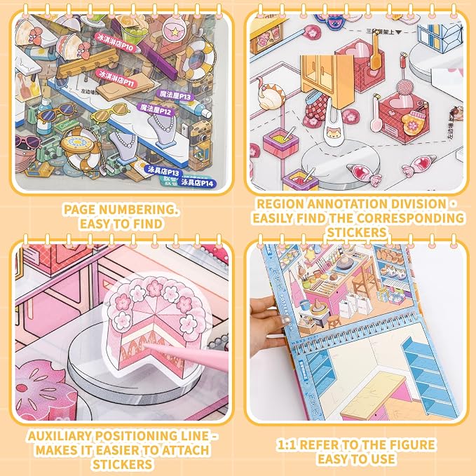 10Pcs Big Size 3D Stickers Scene Book DIY Make Your Own Scenes House Stickers Therapy for Adults Relief Stress Pass The Time (Multicolor 2)