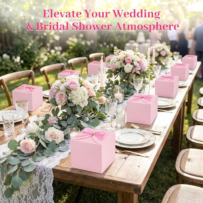 VGOODALL 10PCS Gift Boxes with Ribbon, Pink Candy Box with Ribbon Paper Treat Boxes for Wedding Cookie Chocolates Small Gifts