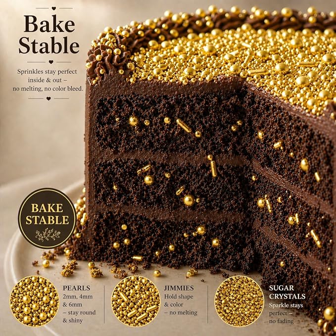 Confect Gold Sprinkles – Assorted 5-Pack for Cake & Cupcake Decoration, Golden Dragees, Jimmies & Sparkling Sugar for Christmas & Birthday Parties | Vegan, Gluten-Free, Nut-Free, Soy-Free, Dairy-Free, Palm Oil-Free -5 Oz