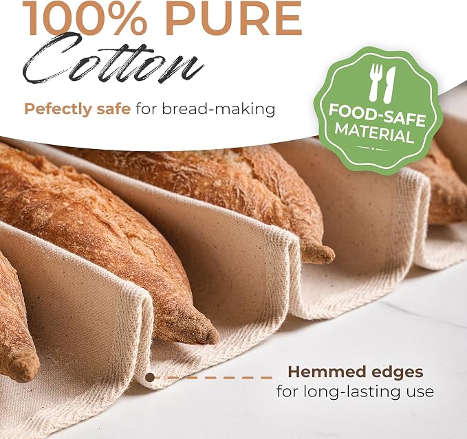 Orblue Bakers Couche and Proofing Cloth, 100% Cotton Fabric for Bread Dough Baking, Shaping Tool for Baguettes, Loaves, Ciabatta, Bread Couche 35.4 x 23.6 Inches