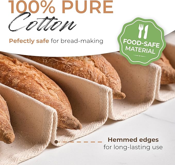 Orblue Bakers Couche and Proofing Cloth, 100% Cotton Fabric for Bread Dough Baking, Shaping Tool for Baguettes, Loaves, Ciabatta, Bread Couche 17.7 x 14.1 Inches