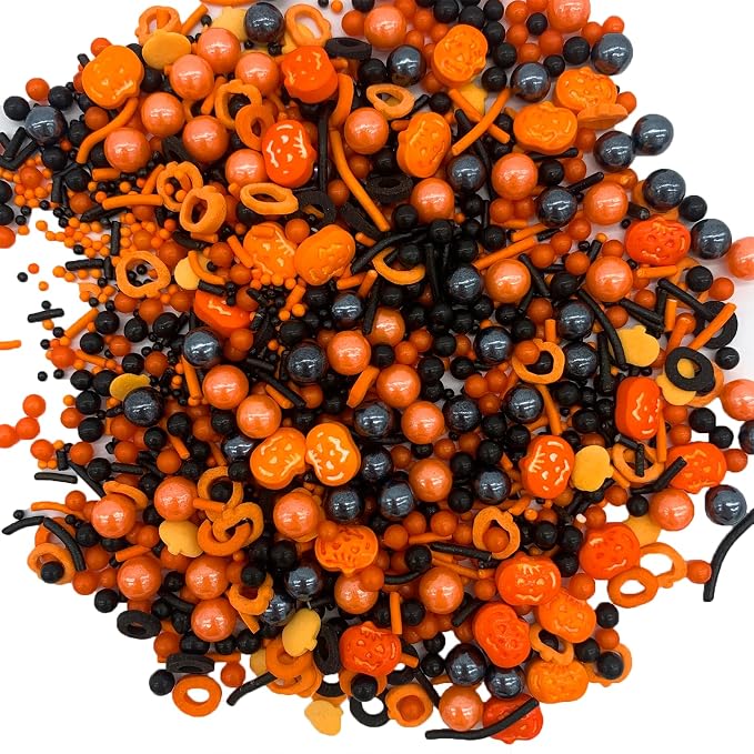 Halloween Sprinkles Edible Pumpkin Sprinkles Orange Black Pearl Sprinkles Halloween Candy Sprinkles for Cake Cupcakes Toppers Decoratings