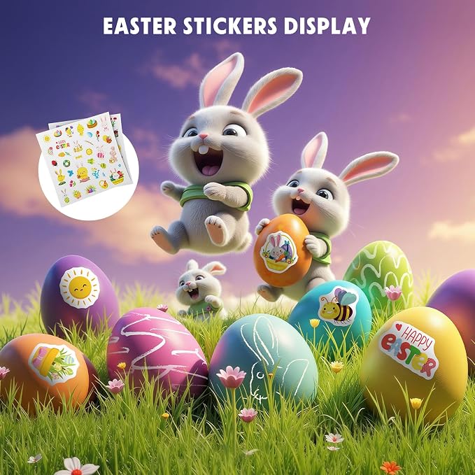 Easter Egg Decorating Kit with 9 Food Coloring Dye Tablets, 68 Stickers, Magic Crayons & 9 Egg Stands | Non-Toxic, Edible Food Dye DIY Craft Set for Easter Celebrations & Party Supplies