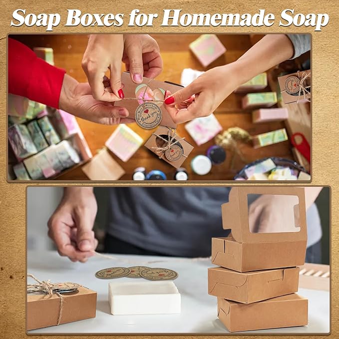 MUMULULU 25Pcs Soap Boxes for Homemade Soap with Window Small Kraft Packaging Boxes for Homemade Soaps Bakery Candy Cookies Packaging Supplies