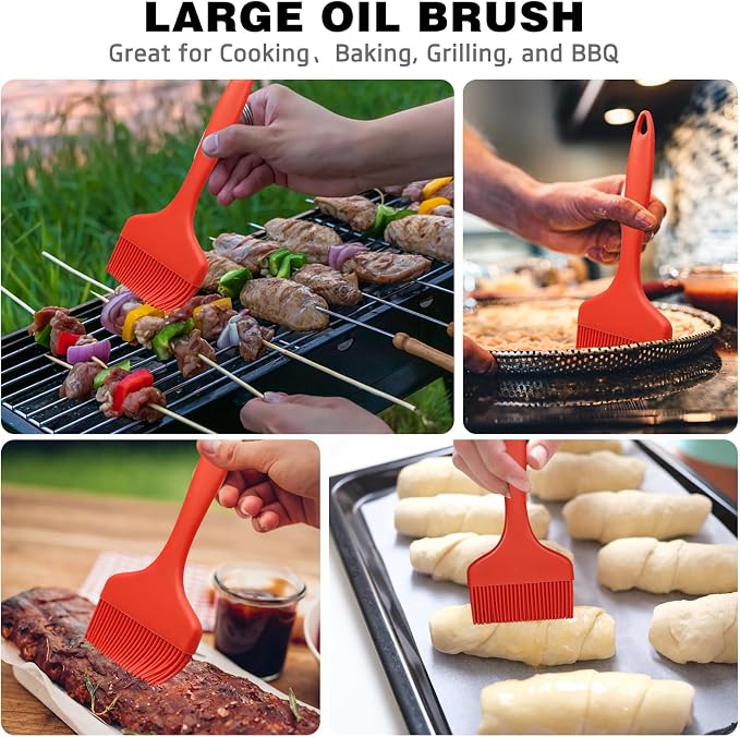 Silicone Basting Brush, Large BBQ Pastry Brush for Cooking, Extra Wide Basting Brush for Grilling Cooking Baking, Kitchen Brush Heat Resistant BBQ Food Brush for Sauce Butter Oil Marinades(Red)