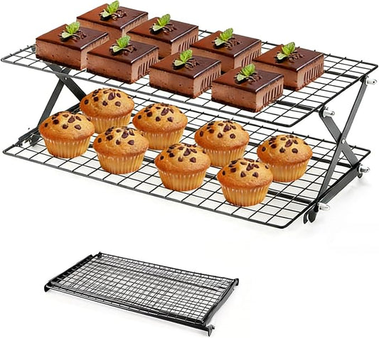 2-Tier Collapsible Cooling Racks, Detachable Wire Cooling Rack Stackable Drying Rack for Cookie Bread Pizza Baking