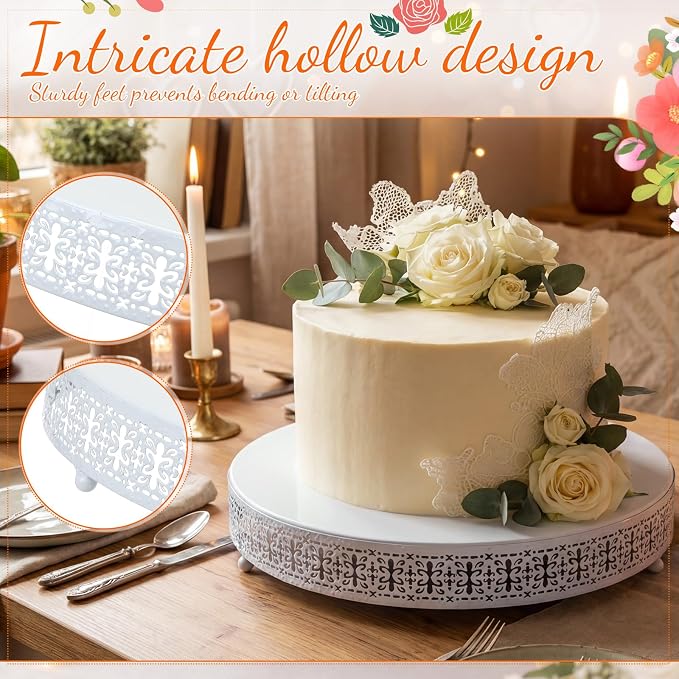 Wenqik 2 Pack Cake Stand Set, 14/16 Inch Metal Round Cupcake Dessert Stand Decorative Elegant Cake Display for Weddings Party Birthday Baby Showers Anniversary(Ornate Floral,White)