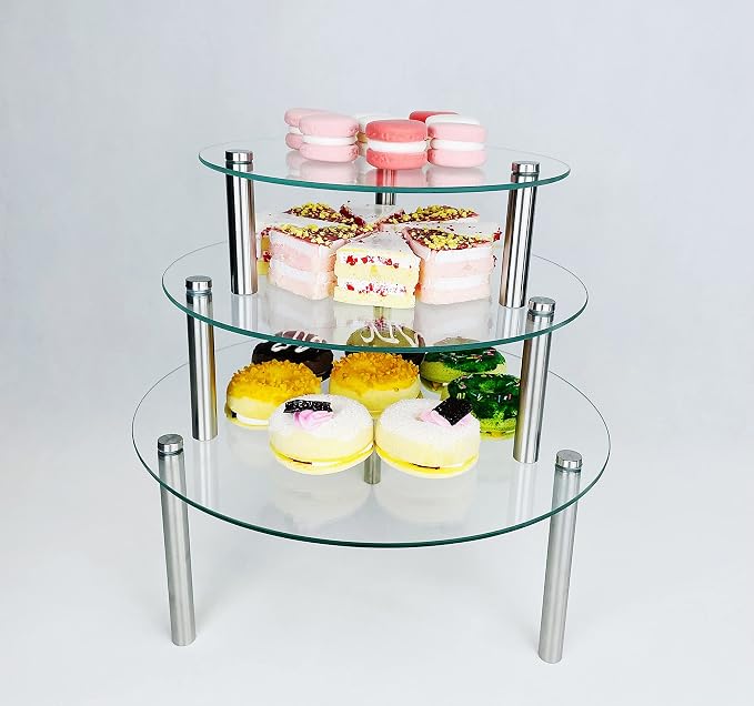 3 Pcs Round Tempered Glass Cake Stands Set 8 10 13 Inch Cupcake Display Stand Plate for Dessert Table Serving Platter