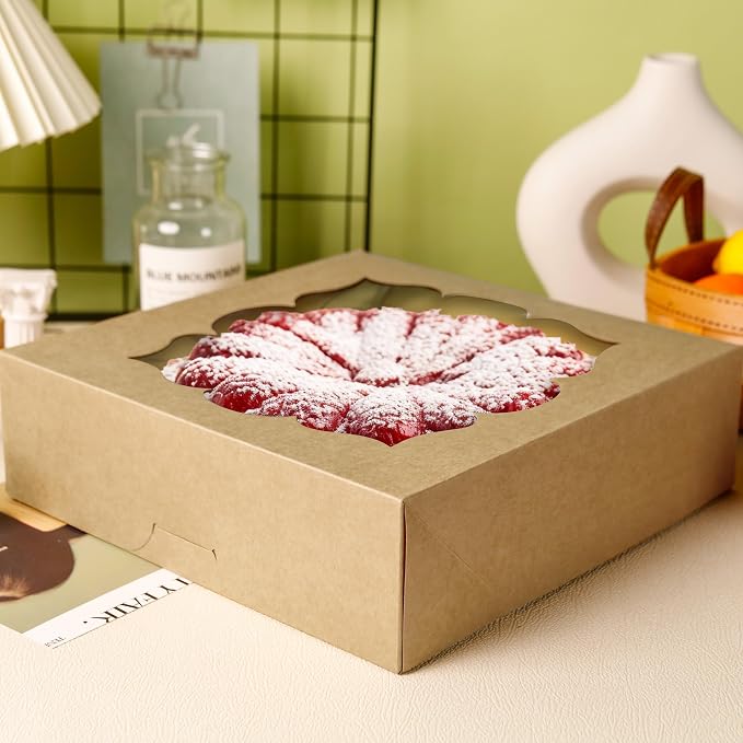 NPLUX 30 Pack Pie Boxes with Window 10x10x3 in Bakery Boxes Perfect for Pies, Cheesecake, Cookies, Muffins and Chocolate Covered Strawberries, Graduation Gifts Party Favors(Brown)