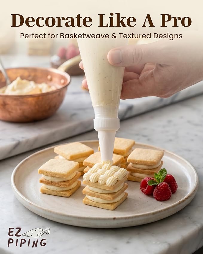 Reusable Plastic Piping Tips - Standard Size Basketweave Tip #47 Icing Nozzles Made from Food Grade Plastic Cake Decorating Kit, Baking Supplies, Base Ø 0.75" Height 1.25" Made in USA(100pcs)