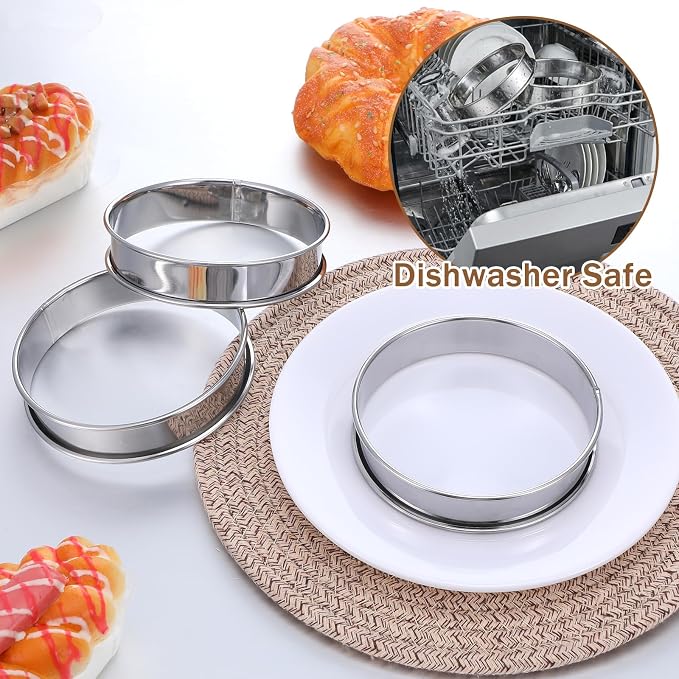 25 Pack 4 Inch English Muffin Rings, Stainless Steel Double Rolled Crumpet Rings with Silicone Brushes - Nonstick Metal Tart & Pastry Molds for Baking, Eggs, Pancakes