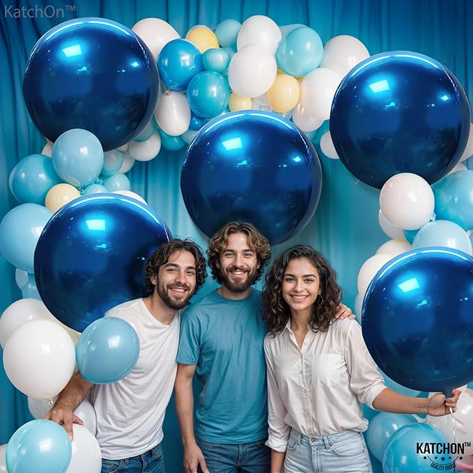 KatchOn, Metallic Blue Mylar Balloons - Big 22 Inch, Pack of 6 | Round Ramadan Balloons for Ramadan Decorations | Eid Decorations, Blue Party Decorations | Baby Shower, Blue Birthday Decorations