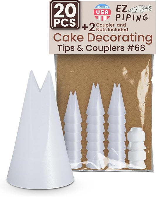 Reusable Plastic Piping Tips - Standard Size Leaf Tip #68 Icing Nozzles Made from Food Grade Plastic Cake Decorating Tool Kit, Baking Supplies, Base Ø 0.75", Height 1.25" Made in USA (20 pcs)