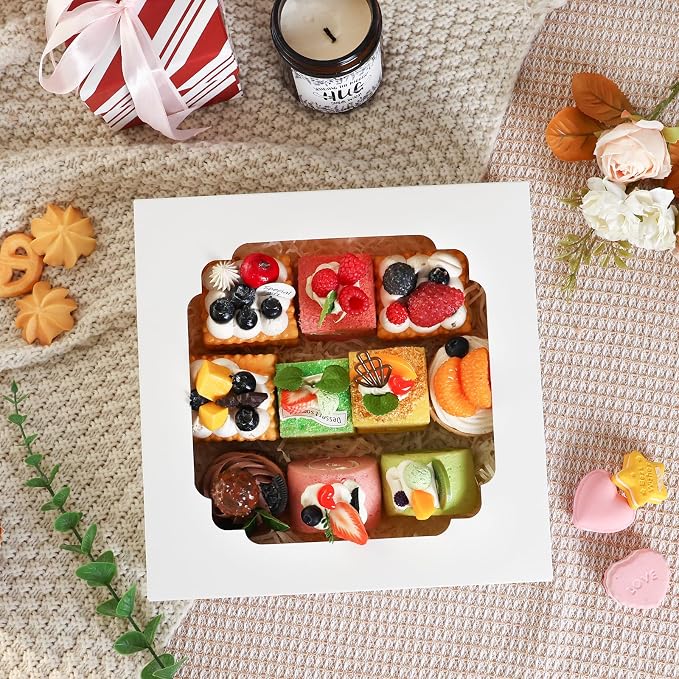 Moretoes 56pcs Pie Boxes 10x10x2.5 Inches Bakery Boxes with Window for Cookies, Pastries, Pies, Pastries, Muffins, Donuts