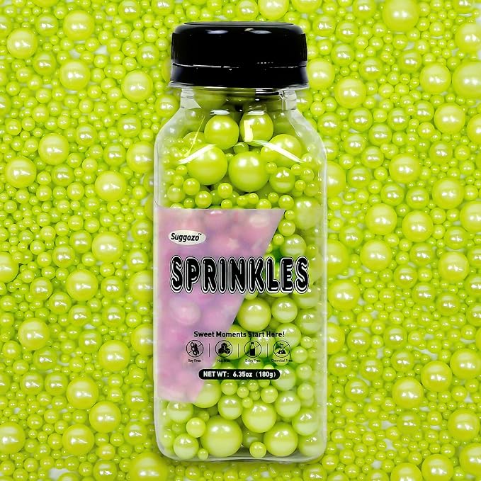 Edible Green Pearl Sprinkles, Sugar Pearl Sprinkles for Cake Decorating, 180g/6.35oz, Cupcake Toppers, Baking Cake Decorations, Cookies, Easter Wedding Party Holiday Supplies