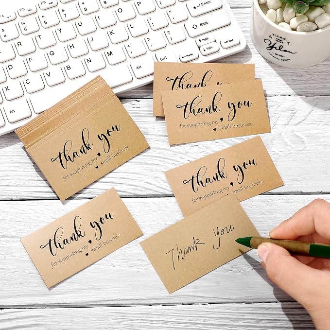 Outus 620 Pieces Thank You for Supporting My Small Business Cards and Stickers Set, Thank You Gold Foil Stickers with Resealable Packaging Bag for Business Owners Packaging Supplies (Kraft Paper)